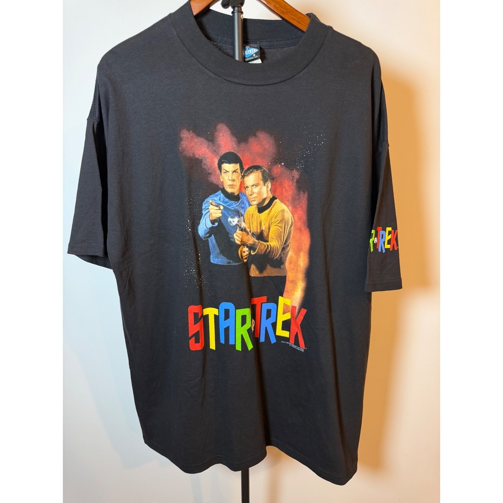 Vintage 1999 Star Trek Kirk Spock Graphic T-Shirt Black XL Paramount Pictures